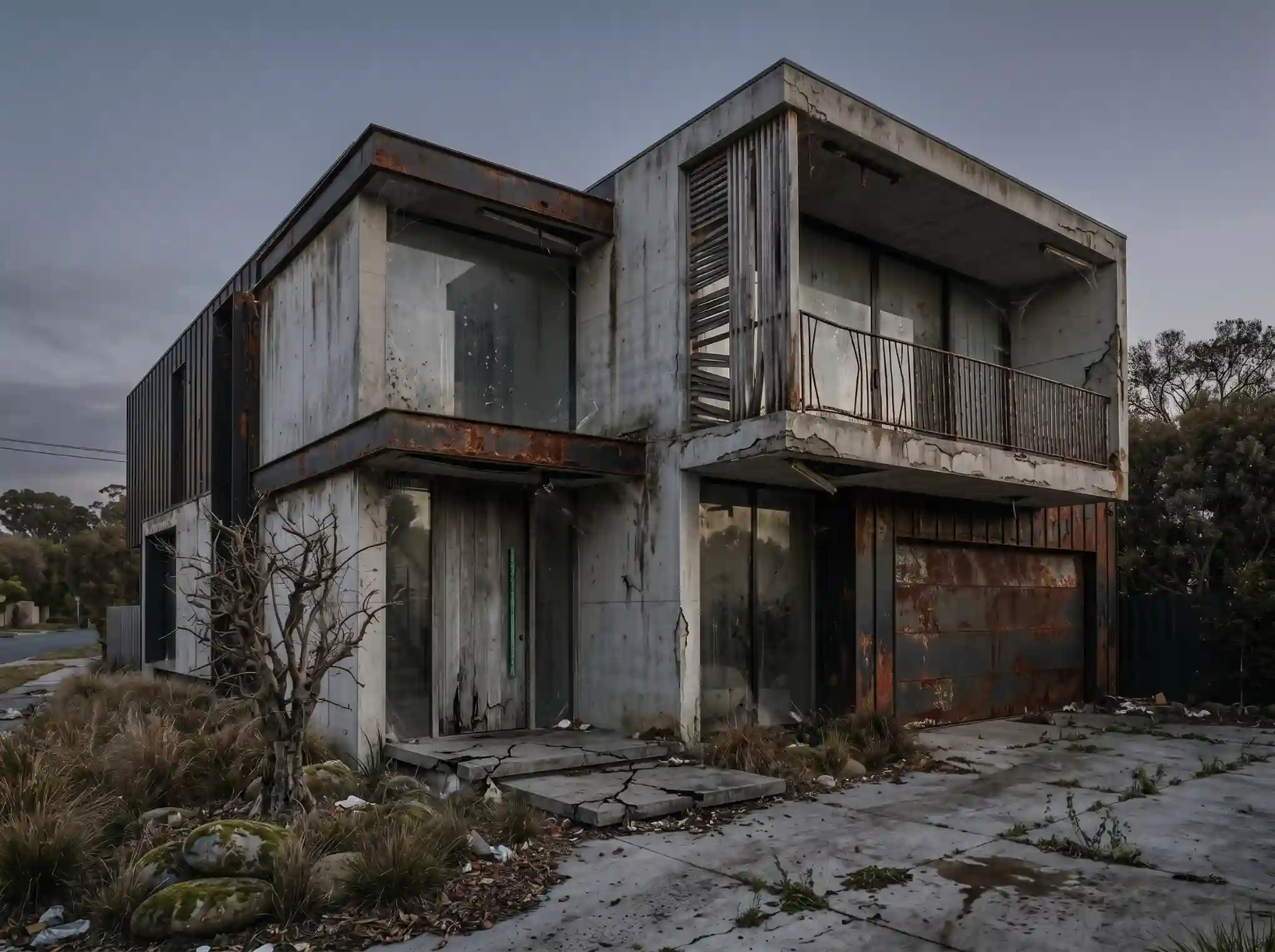 Fachada de residencia antigua deteriorada antes de la remodelación