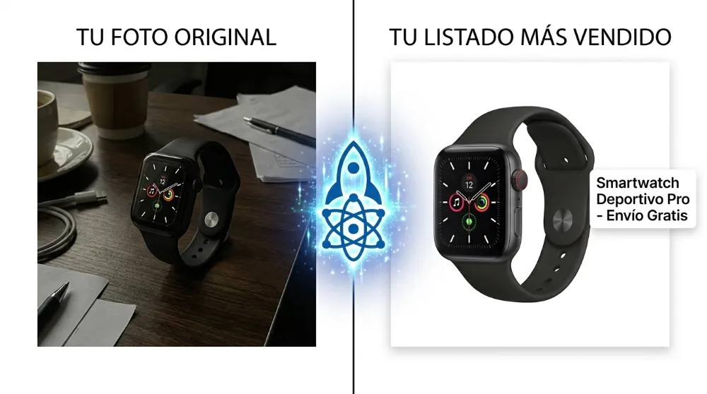 Comparativa de foto casera a foto profesional optimizada para Mercado Libre con IA